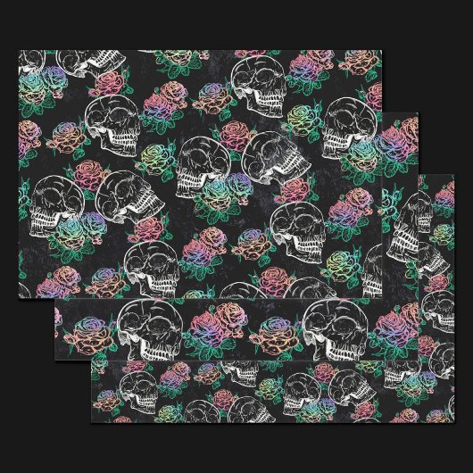 Schedels en Ombre Rozen | Gotische Glam Pastel Gru Inpakpapier Vel