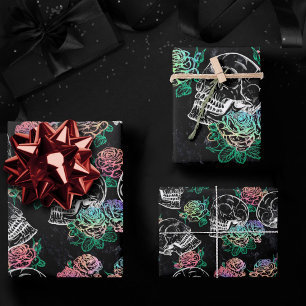 Schedels en Ombre Rozen Gotische Glam Pastel Gru Inpakpapier Vel