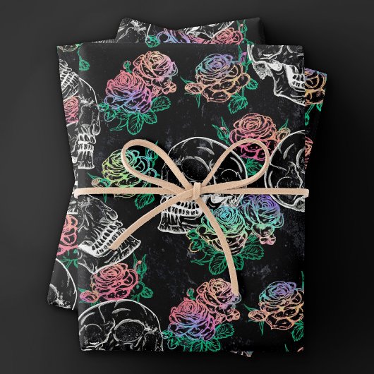 Schedels en Ombre Rozen | Gotische Glam Pastel Gru Inpakpapier Vel