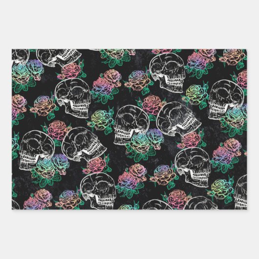 Schedels en Ombre Rozen | Gotische Glam Pastel Gru Inpakpapier Vel (Voorkant)