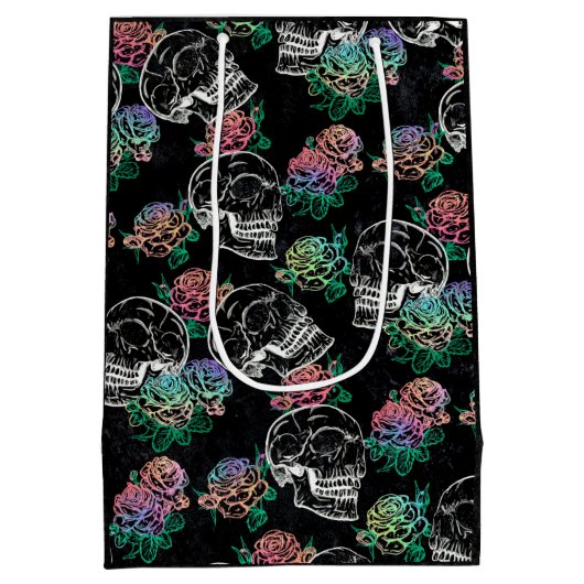 Schedels en Ombre Rozen | Gotische Glam Pastel Gru Medium Cadeauzakje (Achterkant)