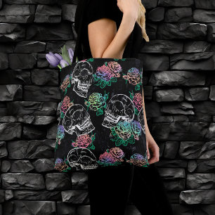 Schedels en Ombre Rozen Gotische Glam Pastel Gru Tote Bag