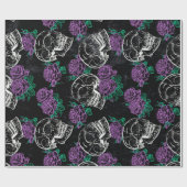Schedels en Paarse Rozen | Donker Gotisch Grunge G Cadeaupapier (Vlak)