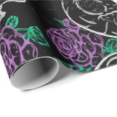 Schedels en Paarse Rozen | Donker Gotisch Grunge G Cadeaupapier (Rol Hoek)