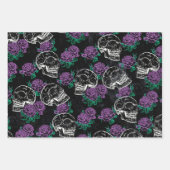 Schedels en Paarse Rozen | Donker Gotisch Grunge G Inpakpapier Vel (Voorkant)