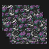 Schedels en Paarse Rozen | Donker Gotisch Grunge G Inpakpapier Vel