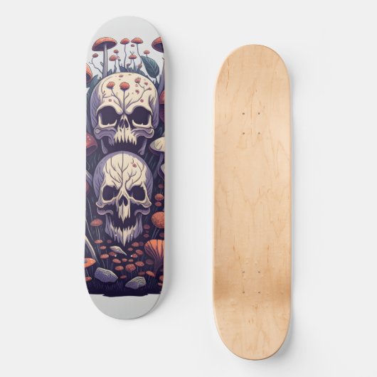 Schedels en paddenstoelen persoonlijk skateboard (Voorkant)