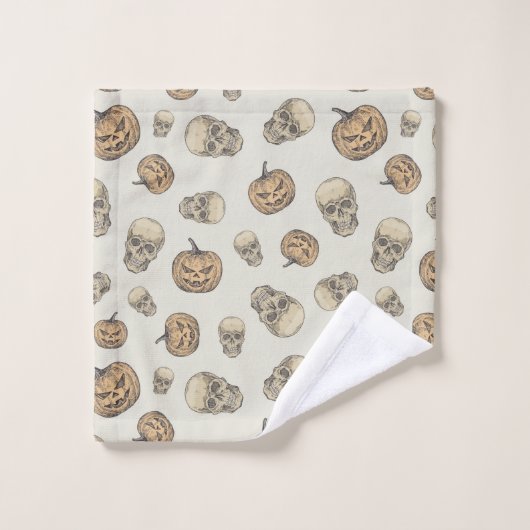 Schedels en pompoenen Halloween Patroon Bad Handdoek (Wasdoekje)