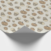 Schedels en pompoenen Halloween Patroon Cadeaupapier (Hoek)