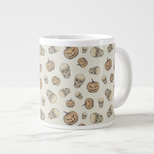 Schedels en pompoenen Halloween Patroon Grote Koffiekop (Voorkant rechts)