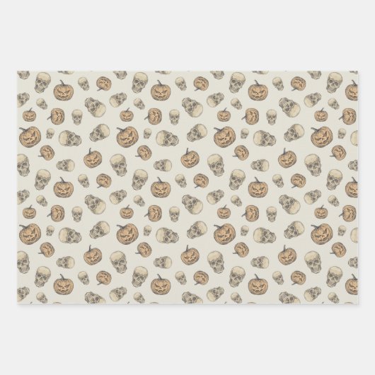 Schedels en pompoenen Halloween Patroon Inpakpapier Vel (Voorkant)