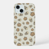 Schedels en pompoenen Halloween Patroon iPhone 15 Case (Achterkant)