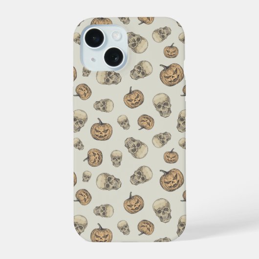 Schedels en pompoenen Halloween Patroon iPhone 15 Case (Achterkant)
