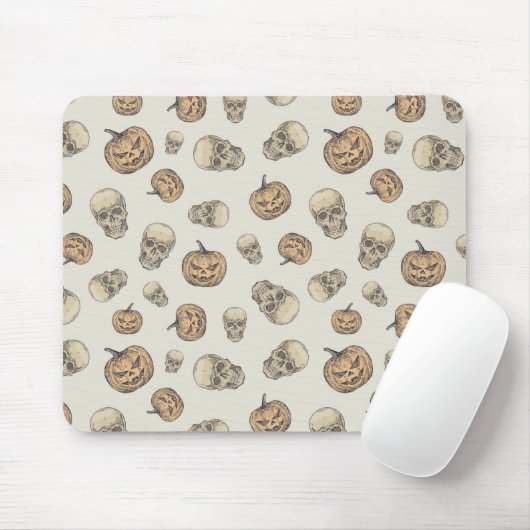 Schedels en pompoenen Halloween Patroon Muismat (Met muis)