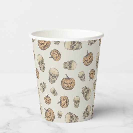 Schedels en pompoenen Halloween Patroon Papieren Bekers (Achterkant)