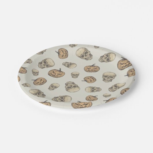 Schedels en pompoenen Halloween Patroon Papieren Bordje (Gekanteld)