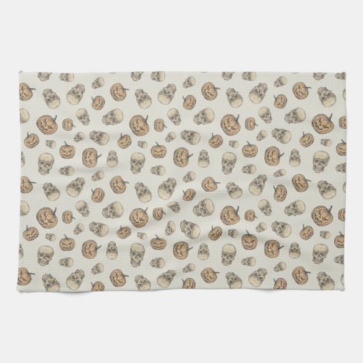 Schedels en pompoenen Halloween Patroon Theedoek (Horizontaal)