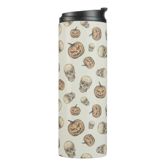 Schedels en pompoenen Halloween Patroon Thermosbeker (Gedraaid links)