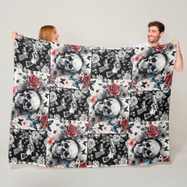 Schedels en Revolvers Bloemen Fleece Deken