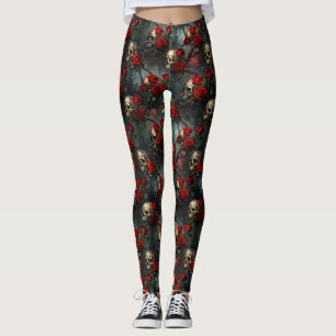 Schedels en Rode Klimmende Roos Leggings