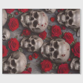 Schedels en rode rozen inpakpapier (Vlak)