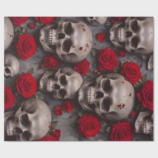 Schedels en rode rozen inpakpapier (Vlak)