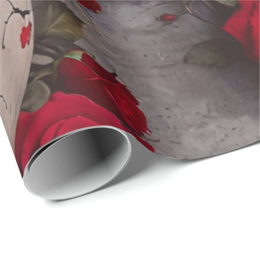 Schedels en rode rozen inpakpapier (Rol Hoek)