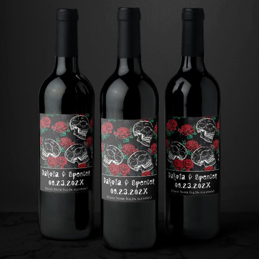 Schedels en rode rozen | Modern Gothic dank u Wijn Etiket