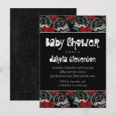 Schedels en rode rozen | Modern Gotisch Baby showe Kaart (Voorkant / Achterkant)