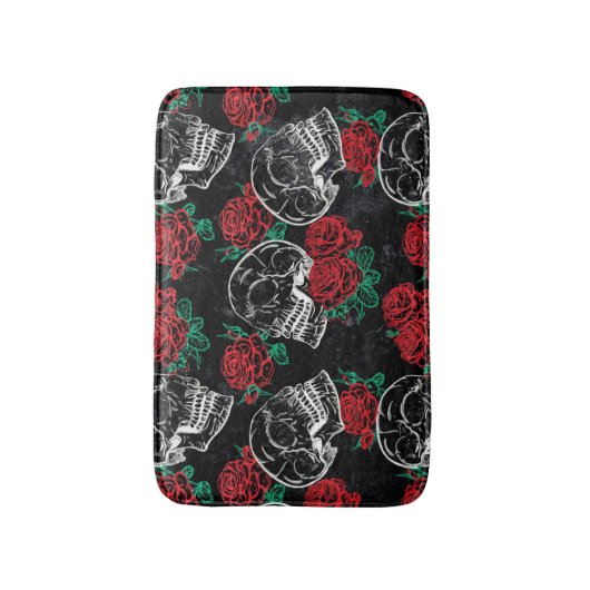 Schedels en rode rozen | Modern Gotisch Glam Grung Badmat (Voorkant Verticaal)