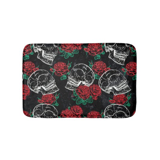 Schedels en rode rozen | Modern Gotisch Glam Grung Badmat (Voorkant)