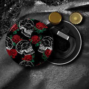 Schedels en rode rozen   Modern Gotisch Glam Grung Button Flesopener
