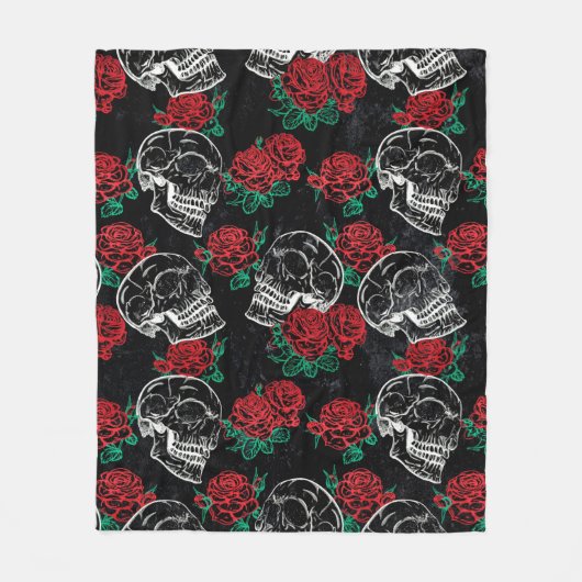 Schedels en rode rozen | Modern Gotisch Glam Grung Fleece Deken (Voorkant)