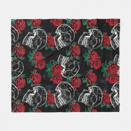 Schedels en rode rozen | Modern Gotisch Glam Grung Fleece Deken (Voorkant (Horizontaal))