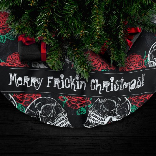 Schedels en rode rozen | Modern Gotisch Glam Grung Kerstboom Rok