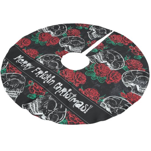 Schedels en rode rozen | Modern Gotisch Glam Grung Kerstboom Rok (Gekanteld)