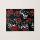 Schedels en rode rozen | Modern Gotisch Glam Grung Legpuzzel (Horizontaal)