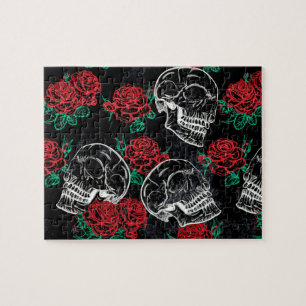 Schedels en rode rozen   Modern Gotisch Glam Grung Legpuzzel
