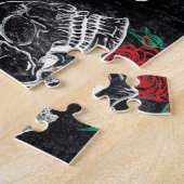 Schedels en rode rozen | Modern Gotisch Glam Grung Legpuzzel (Zijkant)