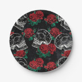 Schedels en rode rozen | Modern Gotisch Glam Grung Papieren Bordje (Voorkant)