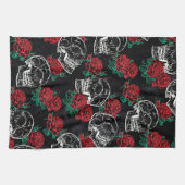 Schedels en rode rozen | Modern Gotisch Glam Grung Theedoek (Horizontaal)