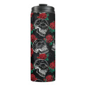 Schedels en rode rozen | Modern Gotisch Glam Grung Thermosbeker (Voorkant)