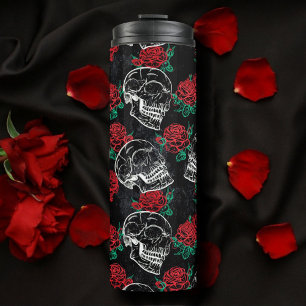 Schedels en rode rozen Modern Gotisch Glam Grung Thermosbeker