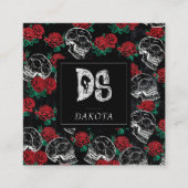 Schedels en rode rozen | Modern Gotisch Glam Monog Vierkante Visitekaartje (Voorkant)