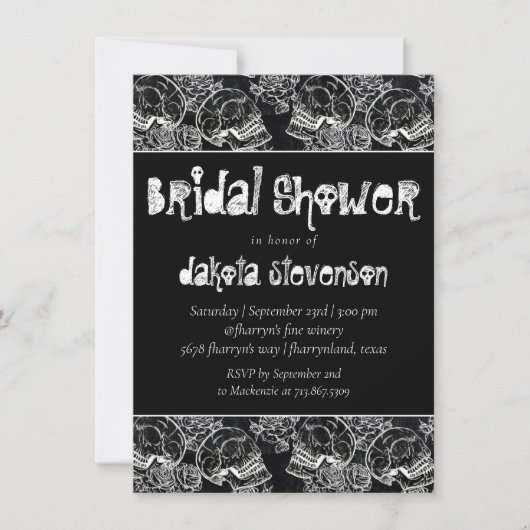 Schedels en rode rozen | Modern Gotisch Vrijgezell Kaart (Voorkant)