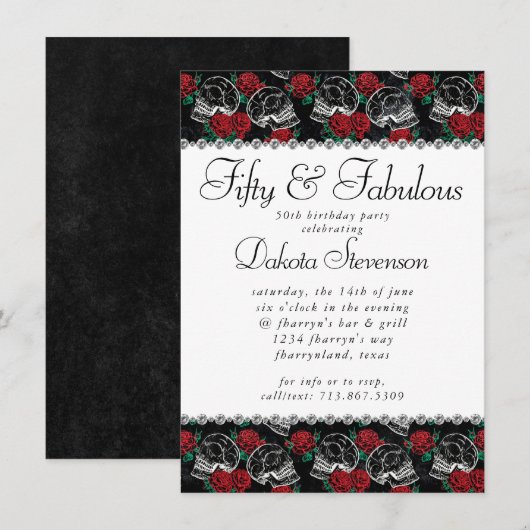 Schedels en rode rozen | Moderne Gothic 50 en Fabu Kaart (Voorkant / Achterkant)