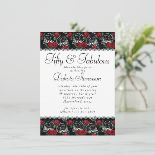 Schedels en rode rozen | Moderne Gothic 50 en Fabu Kaart (Staand voorkant)