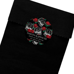 Schedels en Rode Rozen Moderne Gothic Bedankt Ronde Sticker