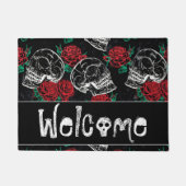 Schedels en rode rozen | Moderne Gotische Glam Wel Deurmat (Voorkant)