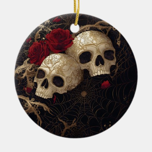 Schedels en rode rozen stijl ontwerp keramisch ornament (Voorkant)